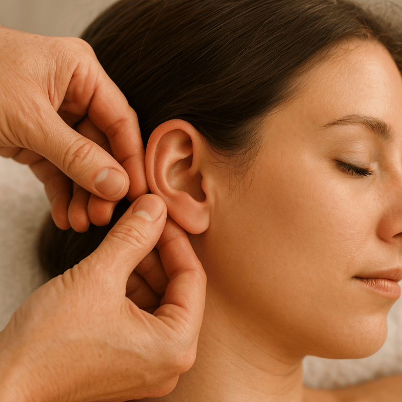 Close-up of ear during reflexology